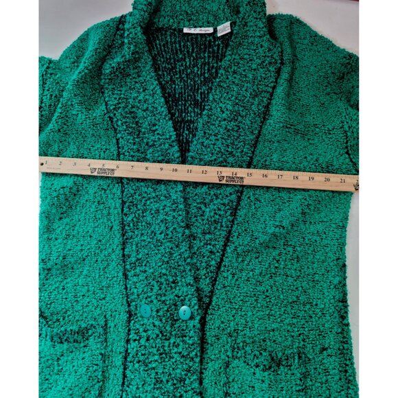 VTG Y2K Green Chunky Cardigan Sweater S Double Breasted V-Neck Oversized Pockets - Picture 2 of 16